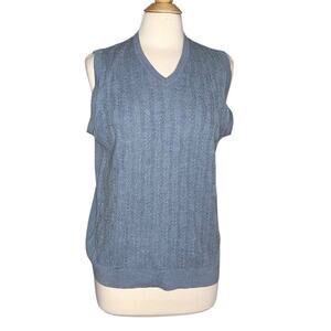 Light Blue Texture 100% Extra Fine Wool SweaterVest Aqua Oversized Vintage 1BB32